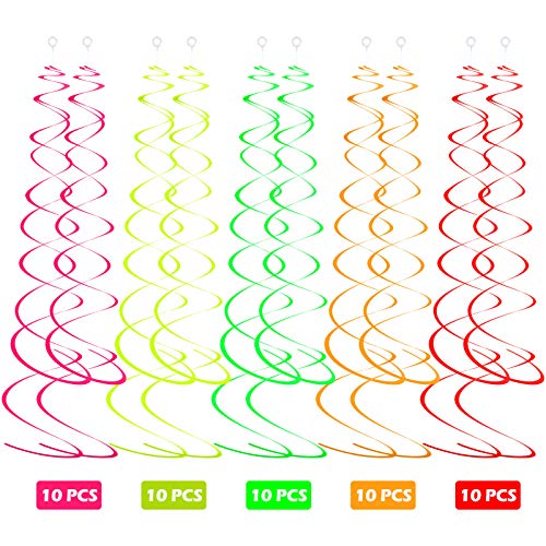 WILLBOND 30 Pieces Glow Party Supplies Hanging Swirl Decorations Happy Birthday Swirl Hanging Decorations for Birthday Party Neon Party Glow Party Ceiling Decorations