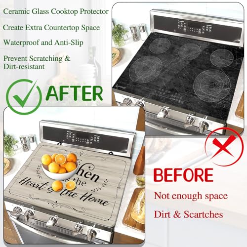 Image of Stove Top Cover for Electric Stove 28 inchx 20 inch, He Kitchen Is The Heart Of The Home Heat Resistant Glass Top Stove Cover Protector, Glass Cooktop Covers, Kitchen Electric Flat Stove Top Covers