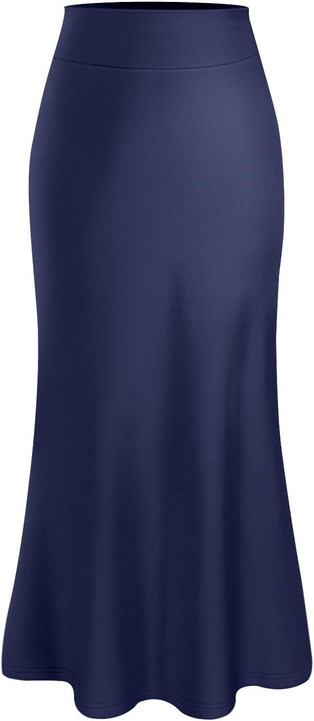 Classic Navy Blue Mermaid Skirt - High-Waist Office Appropriate Stretchy Women Work Wear