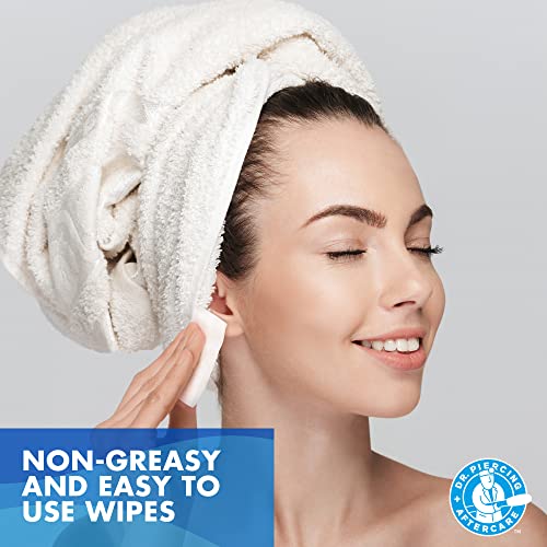 Dr. Piercing Aftercare Wipes - Gentle Wound Wash Saline Solution For Piercings - Keloid Bump Removal Ear Piercing Cleaner - Earring Lip Belly Nose Piercing Bump Treatment - Ear Hole Cleaner (50 Count) #TOP4