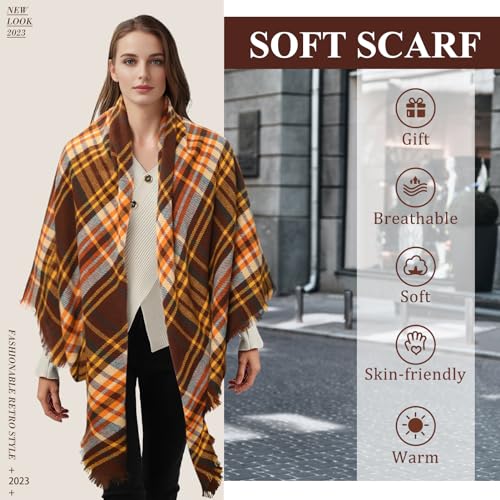 BFONS Plaid Scarf, Winter Fall Scarfs for Women, Warm Soft Chunky Large Blanket Wrap Shawl Oversized Scarves Gift For Women2