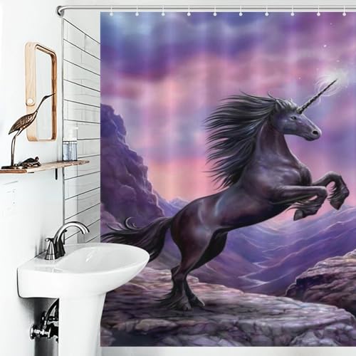 Rideau de douche cheval lavable en machine, tissu polyester imperméable haute densité 168x183 - 6