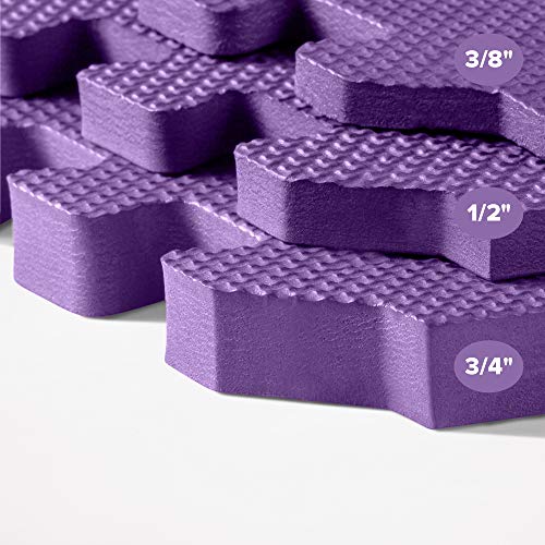 Image of We Sell Mats Premium Foam Interlocking anti-fatigue tiles great for gyms PX90 Insanity Pilates Yoga aerobics cardio trade shows kids payrooms and more. Purple 16 SQFT-4 Tiles
