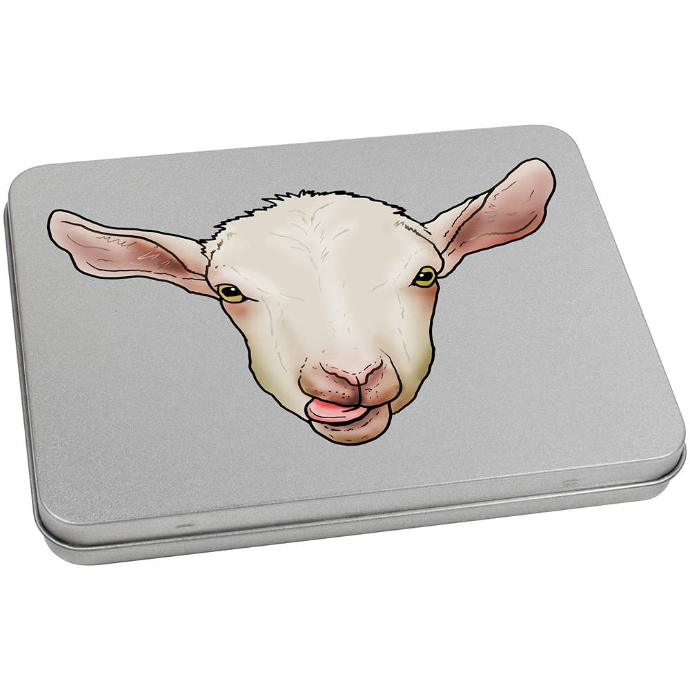 Azeeda 170mm 'Cute Goat Face' Metal Hinged Tin/Storage Box (TT00149650)