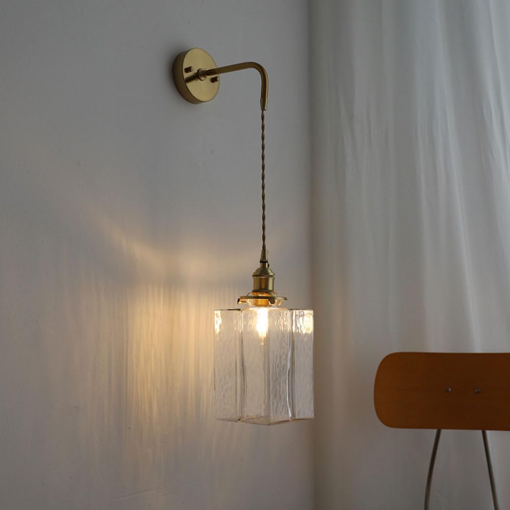 Aplique de pared ajustable E27 con cristal rústico francés para pasillos y mesitas de noche