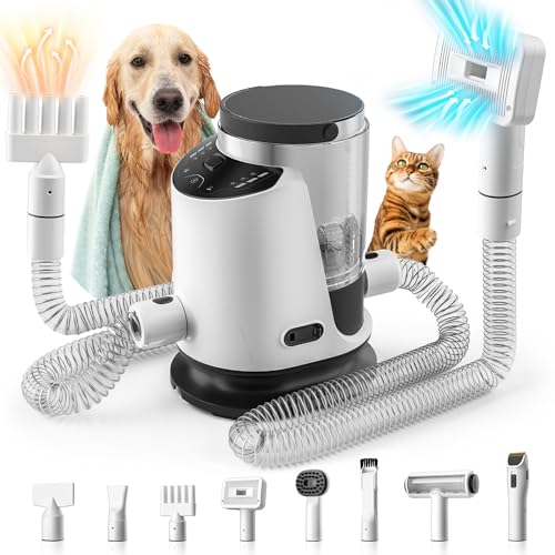Dog Grooming Kit & Pet Hair Dryer & Dog Electric Clippers, 3L Large Capacity with 8 Grooming Tools, Low Noise for Long Hair Dogs and Cats, Adjustable Airflow and Temperature, UL, Touchscreen