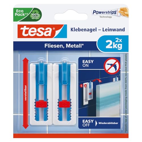 Clavo adhesivo tesa para lienzos, azulejos y metal, altura ajustable, clavo autoadhesivo, para marcos para lienzos y fotos, fuerza adhesiva de 2 kg por clavo, se puede quitar sin dejar restos