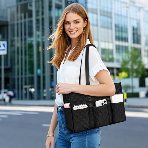 Bolso tote grande resistente al agua para mujeres KKXIU, con 17 bolsillos y cierre con cremallera superior, ideal para profesoras y enfermeras en el trabajo o la escuela miniatura 2