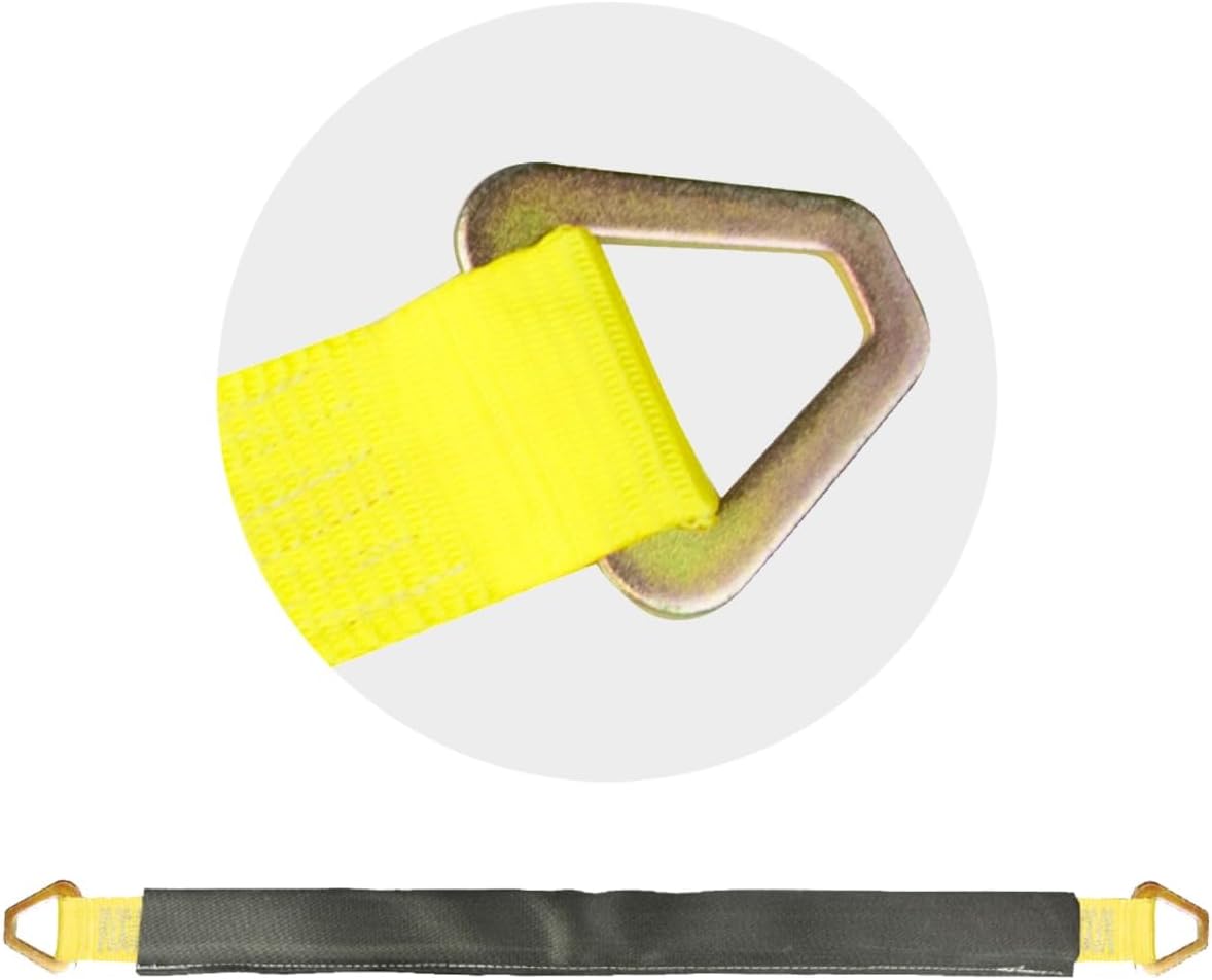 VULCAN Car Tie Down Axle Strap with Wear Pad - 3-Ply Stiff - 2 Inch x 36 Inch - Classic Yellow - 3,300 Pound Safe Working Load