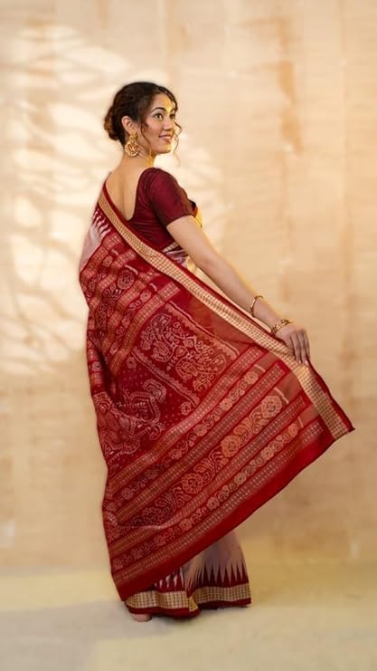 Image of Handmade Pure Bomkai Silk Saree Khandua Natural Silk Ikkat Saree For Women /Ethnic Wear /Traditonal Saree /Handloom Saree With Regular Fit Blouse Piece