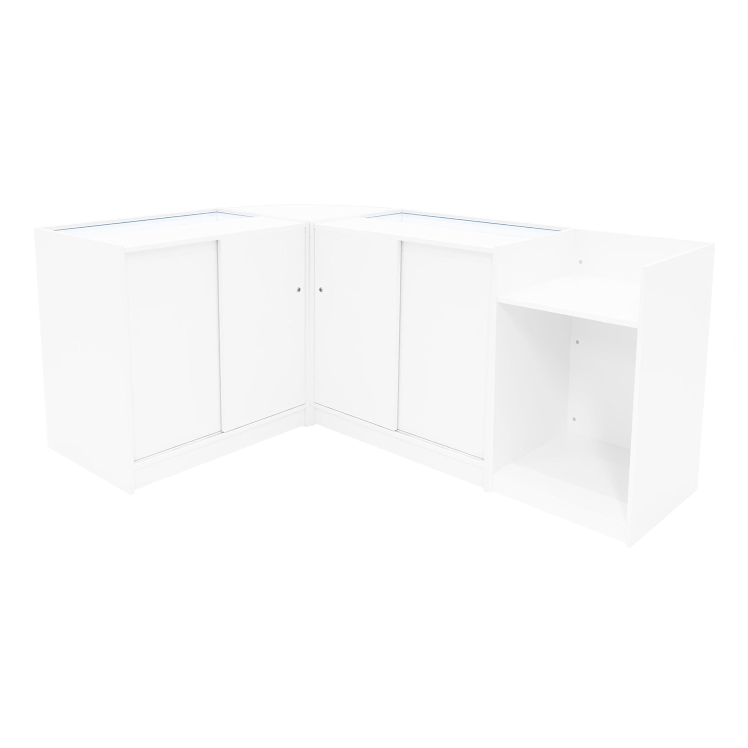 Set Banconi Bianco con LED Polaris K900 B900 CM60 TB60 - Vetrina con Serratura, Ante Scorrevoli, Chiavi, Mobile Cassa, Espositori Illuminati in Vetro per Gioielli, Angolo Negozio, Abbigliamento