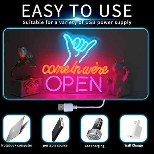 Image of ENUOLI Open Neon Sign Colorful Finger Neon Signs Come in We're Open Neon for Wall LED Potting Bar Neon Lights Sign for Bedroom Dimmable Neon Wall Light for Bar Restaurant Hotel Shop Club Decor