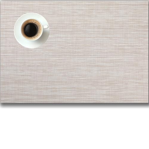 Placemats Set of 4 - Easy Clean Woven Vinyl Placemats for Dining Table, Indoor/Outdoor Place Mats, Washable PVC Table Mats（Beige）