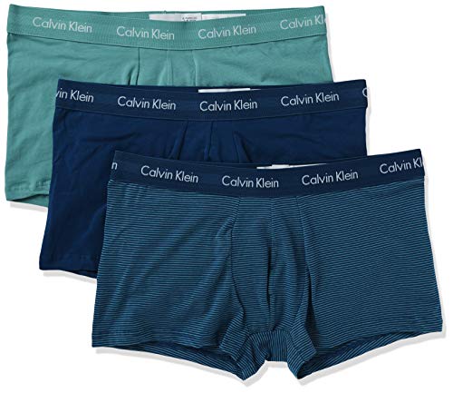 Calvin Klein Men's Cotton Stretch Multipack Low Rise Trunks, Crater Heather/Stripe/Amazonite, L