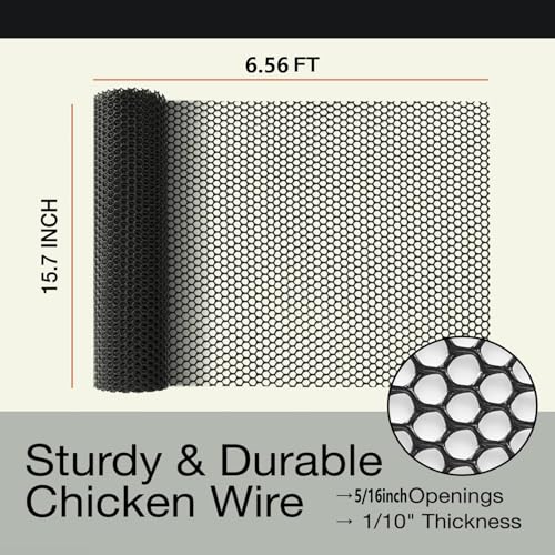 Image of Pet Proof Barrier Net, Black Plastic Chicken Wire Mesh Fencing 15.7IN x 6.56FT, Balcony Cat Safety Net & Garden Snake Barrier, Heavy Duty Protection for Chicken Coops, Rabbit Hutches, Dog Kennels