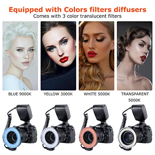 HONGDAK 48 Macro LED Ring Flash Bundle Light with LCD Display 8 Adapter Rings and Flash Diffusers Macro Photography Light for Canon Nikon and Other DSLR Cameras Macro Ring Light