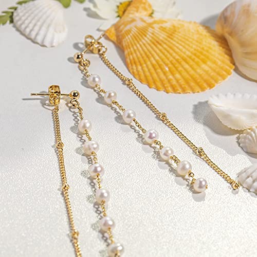 Cowlyn Pearl Tassel Earrings Baroque Cultured Pearls 18K Gold Beads Chain Long Statement Before After Stud Dainty Jewelry For Women #TOP6