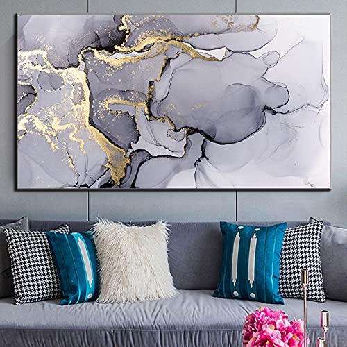 Impression sur toile abstrait or gris blanc déco salon moderne 70x120cm