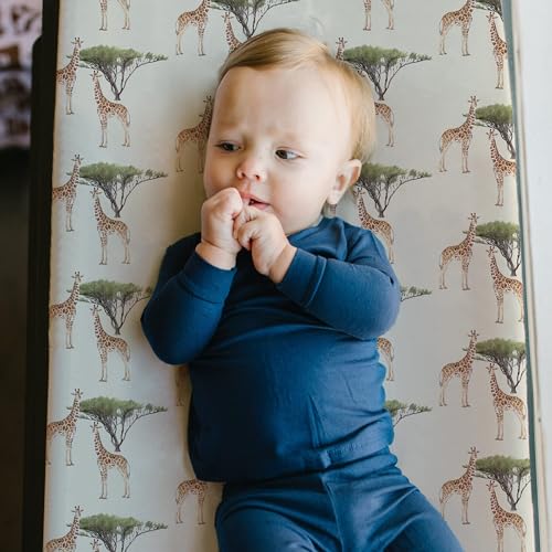 Image of BROLEX Changing Pad Covers for Baby: Boy Girls Ultra Stretchy Soft 2 Pack, Giraffe Foliage