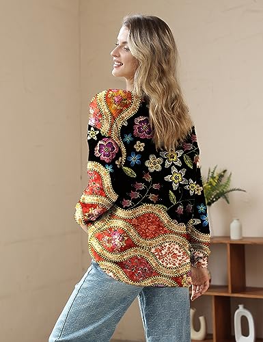 Image of YESNO Women Christmas Sweater Graphic Printed Oversized Pullover Sweaters Casual Loose Knit Tops S01