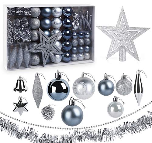 Beutrain Weihnachtskugeln 73-teiliges Set,Weihnachtskugeln Silber-Grau...