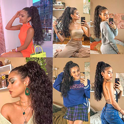 Stamped Glorious XD2011 Long Corn Wave Ponytail Extension Magic Paste Heat Resistant Wavy Synthetic Wrap Around Ponytail Black Hairpiece thumb #5