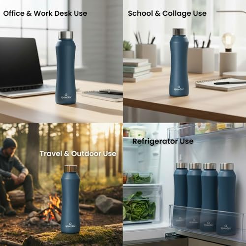 Image of Speedex Stainless Steel Water Bottle 1 Ltr, Leak Proof Screw Cap, BIS Approved 1000 ml Metal Bottle For Daily, Office, School, Gym, Travel Use for Men, Women, Kids, Adults, Teal Blue, Set of 4