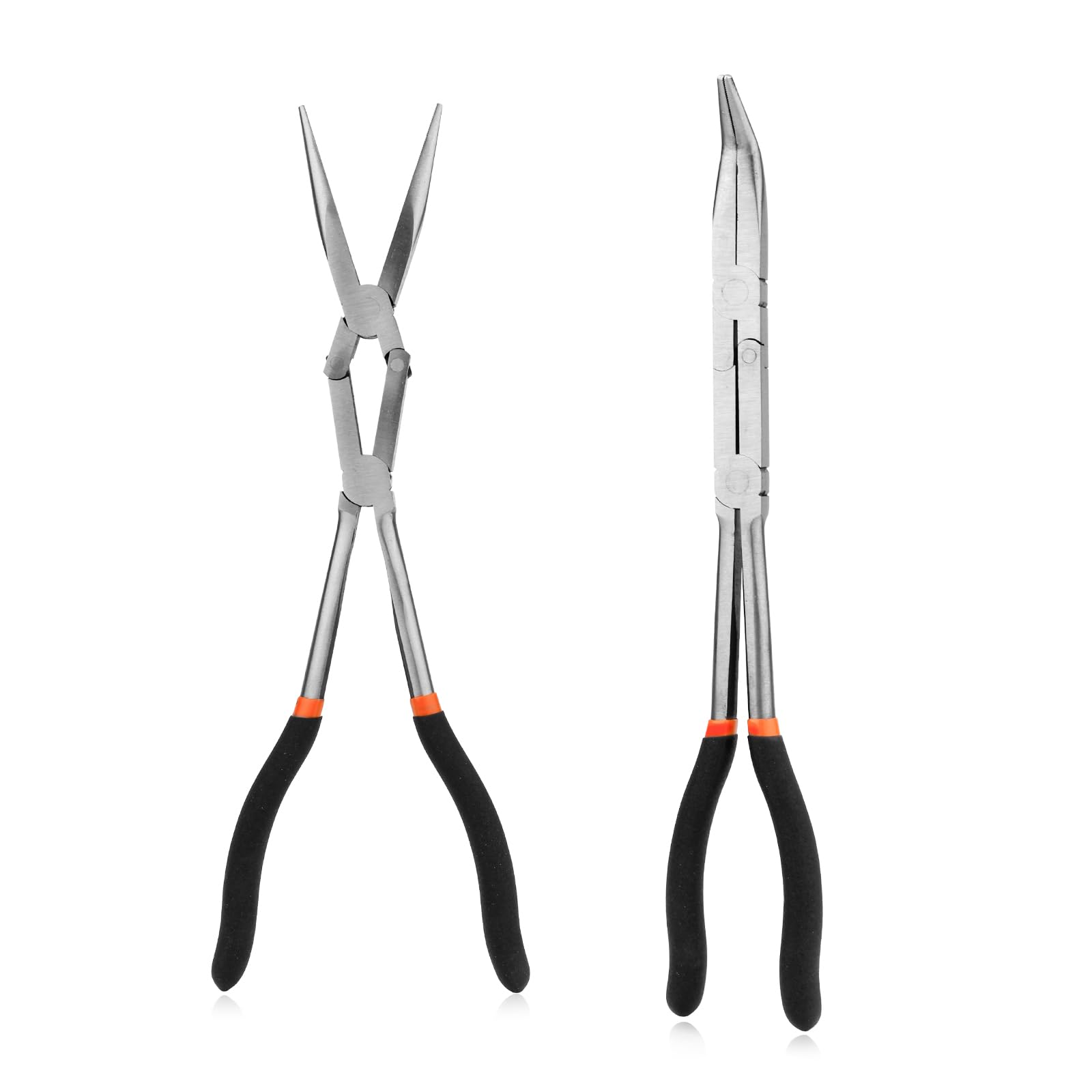 NeedleNose & BentNose Pliers Set, Steel Long Reach Pliers with Compound Joints Serrated Tips Flexible in Restricted Space