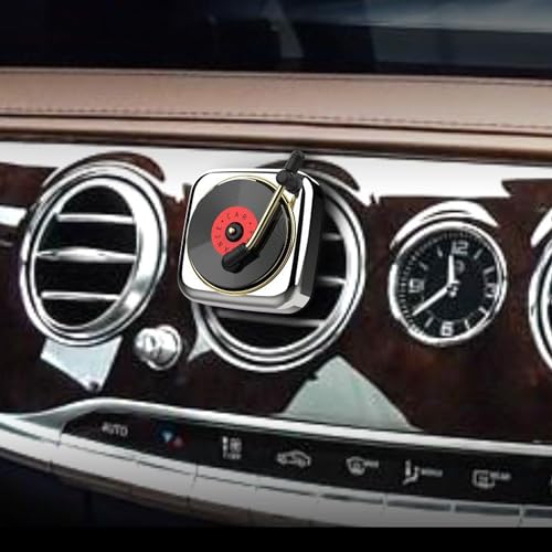 Image of Record Player Car Vent Clips Air Freshener Retro Style Album Cover Car Air Conditioning Outlet Clip Fragrance Diffuser Car Interior Decoration Accessories, Silver