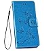 Produktbild Ysimee Hülle kompatibel mit Huawei Mate 20 Schutzhülle Wallet Tasche Flip Brieftasche Schale [PU Leder][Standfunktion] [Kartenfach] Leder Hülle + 1 X Stylus Pen, Blume -Blau