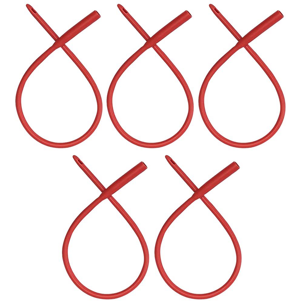 PE Premium Enema Red Latex Catheter 20FR - 5 Pack Flexible Rubber Tubing for Enemas and Colon Cleansing with Free Hose Connector. Recommended for Coffee Enemas, Gerson Therapy, Higher Colon Cleansing