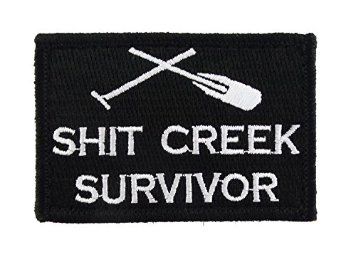 Shit Creek Survivor Tactical Funny Hook and Loop Fully Embroidered Morale Tags Patch (Black & White)