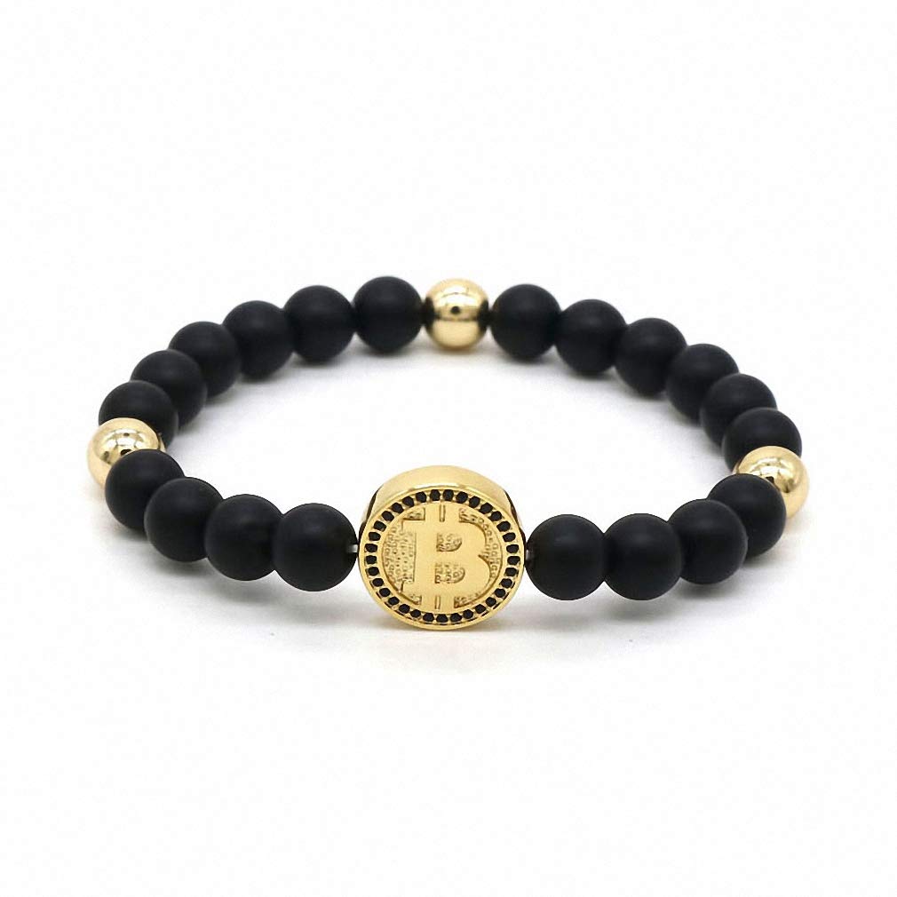 Barsly Cz Gold Color Bitcoin Bracelet Men Black Matte Stone | Desertcart  Seychelles