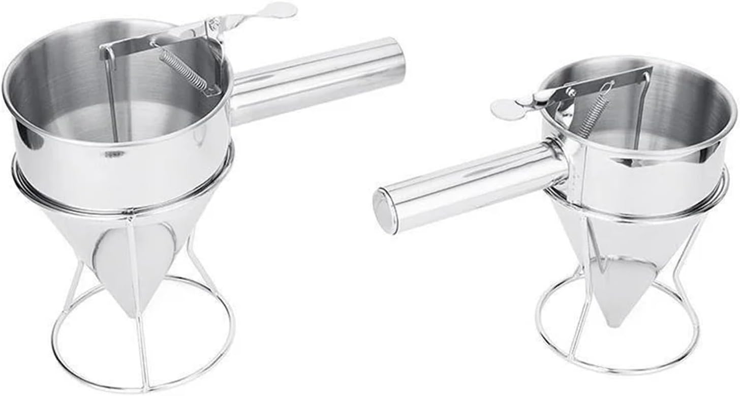 600/1200ML Bucket With Holder Stainless Steel Funnel Dispenser Cupcake Pancake(Small)