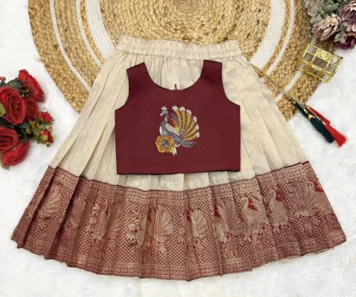 Image of Girls South Indian Pattu Pavadai | Traditional Jacquard Silk Lehenga Choli Set