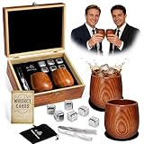 Charred Wooden Whiskey Drinking Glasses: Old Fashioned Bourbon Glass Set with 6 Ice Stones, Internal Oak Tumbler, Unique and Durable Whiskey Cup Gifts for Men, Dad, Husband, Brother, Friends