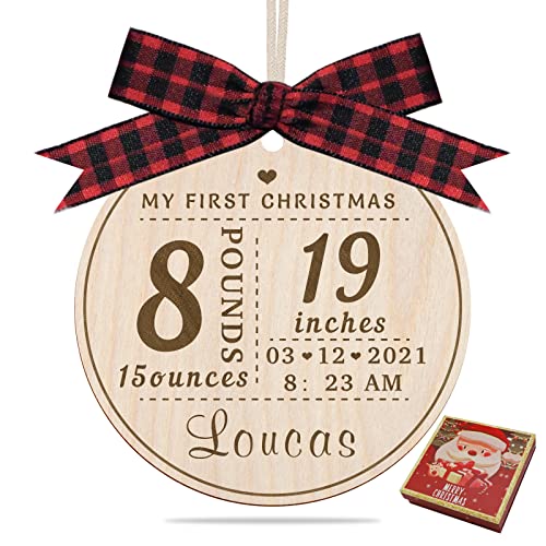 Mayyi Baby Birth Statistics Christmas Ornament 2021,Personalized Custom Engraving Wooden Calendar,Baby Birth Announcement,New Baby Gift?My First Christmas Baby Ornament (01 Style)
