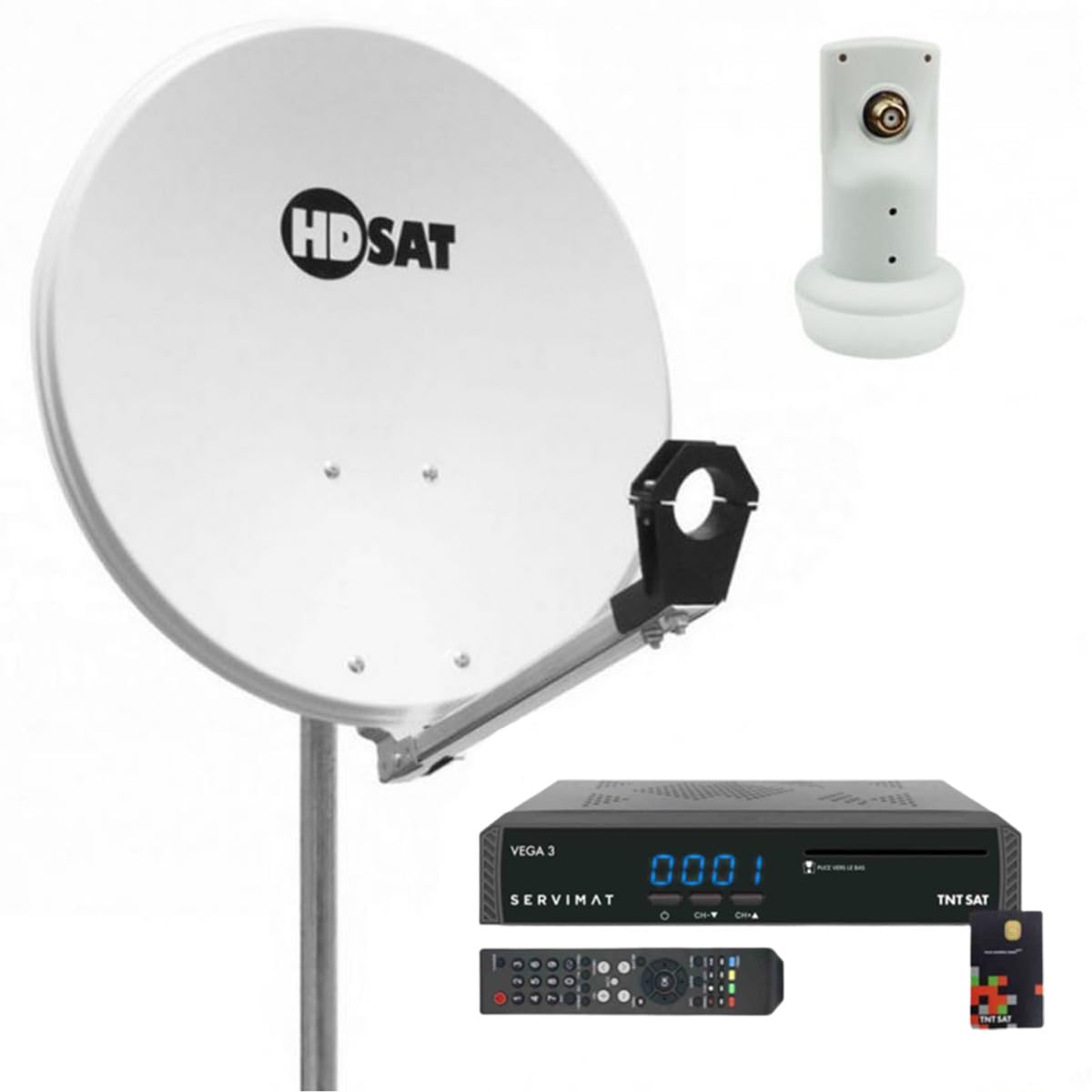 Pack HDSAT Parabole Satellite Acier 60cm + LNB Single + Récepteur TNTSAT