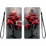 KARTXITAI Hülle Kompatibel mit Huawei Y635,Leder Handyhülle mit Kartenfach Geld Slot Ständer PU Ledertasche Wallet Flip Magnetische Muster Schutzhülle-Rote Rosen,Feuer