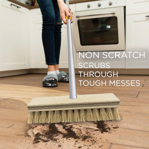 Image of LOLA Deck Scrub Brush, 9 inch x 3.5 inch Head w /Natural Coco Bristles for Outdoor Cleaning, Removes Dirt & Grime from Patios, Decks, Grout, 1 Count