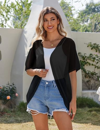 CPOKRTWSO Women's Cardigan Summer Lightweight Casual Short Sleeve Sheer Cardigans for Women Open Front Cover Ups(S-XL)2