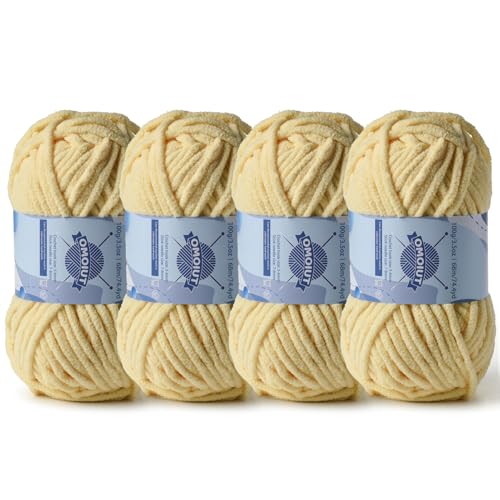 Image of 4 Pack Chunky Chenille Yarn for Crocheting, Baby Yarn for Crocheting Soft Blankets, Bulky Yarns for Crochet Amigurumi, 400g (297yds) Fluffy Velvet Yarns for Hand Knitting (4 Light Yellow)