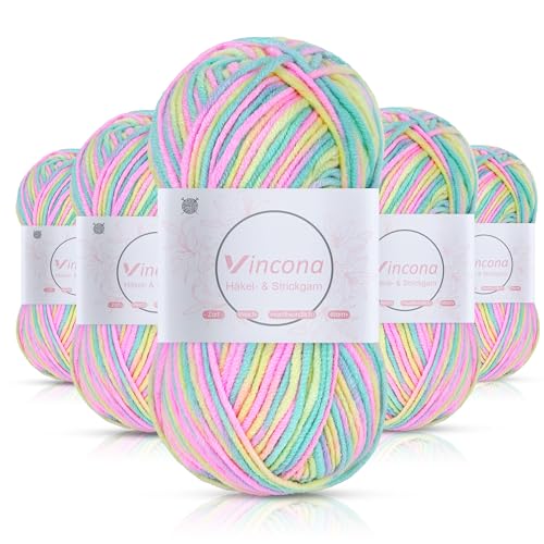 Vincona Häkelgarn5x50 g Wolle zum HäkelnBunt Farbverlauf Acrylgarn zum HäkelnWolle zum Häkeln und Stricken Handstrickgarnsets Geeignet zum Stricken von Puppen Pullovern Schals Mützen26