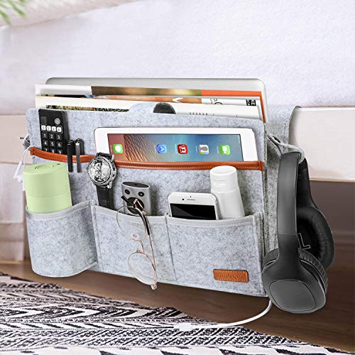 Bett Tasche Filz Bettablage Organizer, Bett Sofa Hängeaufbewahrung für Mobiltelefon, Fernbedienung, Wasserflasche, Zeitschriften - Hellgrau