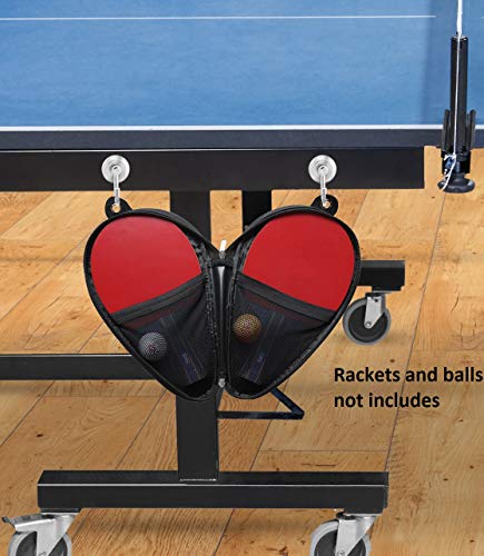 Clinch Star Ping Pong Paddle Case for Table Tennis Organizer Carry Cover for Equipment - Hooks to Table (FITS 2 Rackets 2 Balls) and Mesh Bag (FITS at Least 50) Balls Storage Set