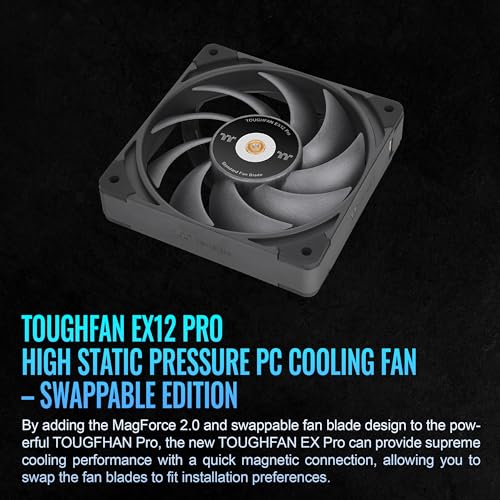 Image of Thermaltake TOUGHFAN EX12 Pro PC Cooling Fan, Magnetic Connection, Swappable Fan Blade, PWM Controlled 500~2000 RPM, Air Flow 70.8 CFM, 120mm Case /Radiator Fan (3 Pack) CL-F171-PL12BL-A