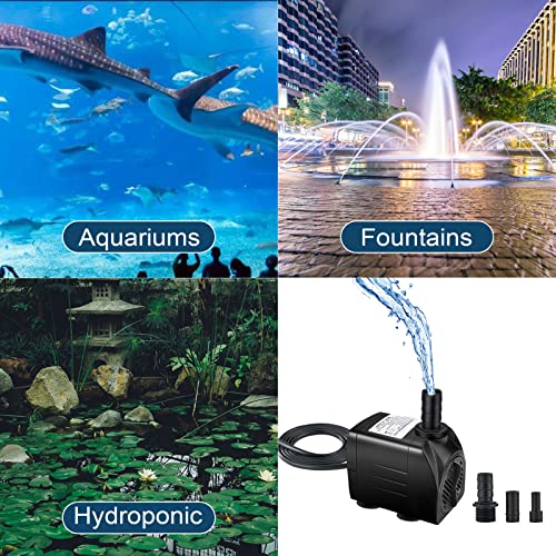 135 Gph Submersible Pump 500L/H 8W,Ultra Quiet Water Pump With 3.3Ft High Lift,Aquarium Fountain Pump With 5Ft Power Cord 2 Nozzles For Fish Tank Aquarium Statuary Hydroponics Pond Garden Waterfall #TOP5