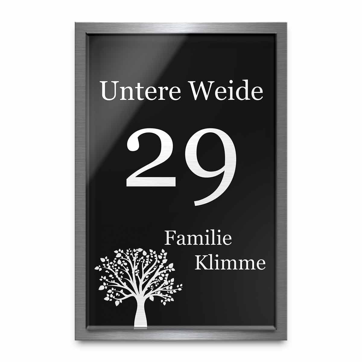 Premium Türschild aus Hochglanz Acrylglas und V2A Edelstahl | Namensschilder mit Gravur und Motiven Familienschild Türschilder für die Haustür mit Namen 20x30 cm