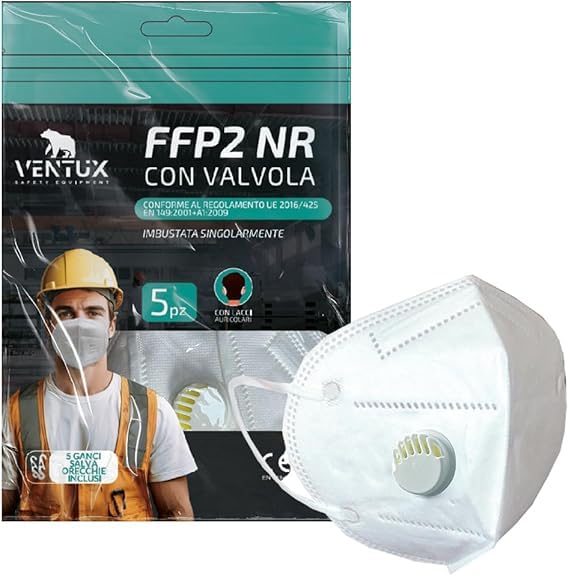 VENTUX SAFETY EQUIPMENT Mascarilla FFP2-blanco-con Válvula de Exhalación – Certificación CE – Filtración ≥99% – Desechable – Protección Respiratoria Profesional (5)