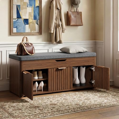 374-W-Shoe-Bench-with-Storage-Lift-Top-Entryway-Bench-Walnut-2-Tier-Adjustable-Shoe-Rack-with-Cushioned-Seat-Hidden-Storage-Wooden-End-of-Bed-Bench-for-Bedroom-Living-Room-Hallway